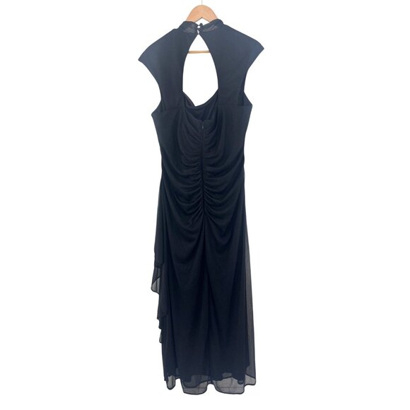 R&M Richards Black Sparkly Mesh Cascade Ruffle Long Gown Dress Size 16W 1X Plus - Picture 12 of 14
